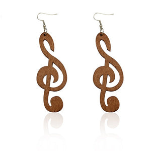 Wooden Music Note Earrings