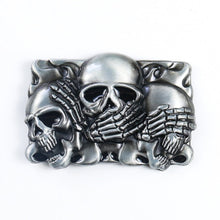 Load image into Gallery viewer, Hear, Speak, See No Evil Skull Belt Buckle