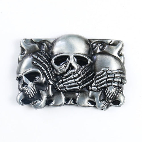 Hear, Speak, See No Evil Skull Belt Buckle